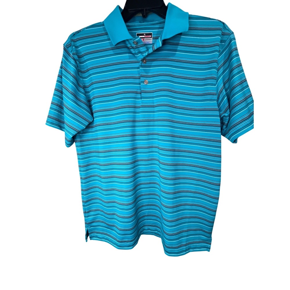 Grand Slam Performance Airflow Polo Shirt Mens Medium TurquoiseBlue Striped Golf